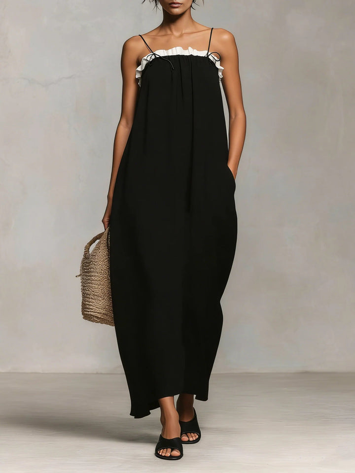 Mirelle™ | Maxi Jurk met Kleurblokken en Spaghetti Schouderbandjes