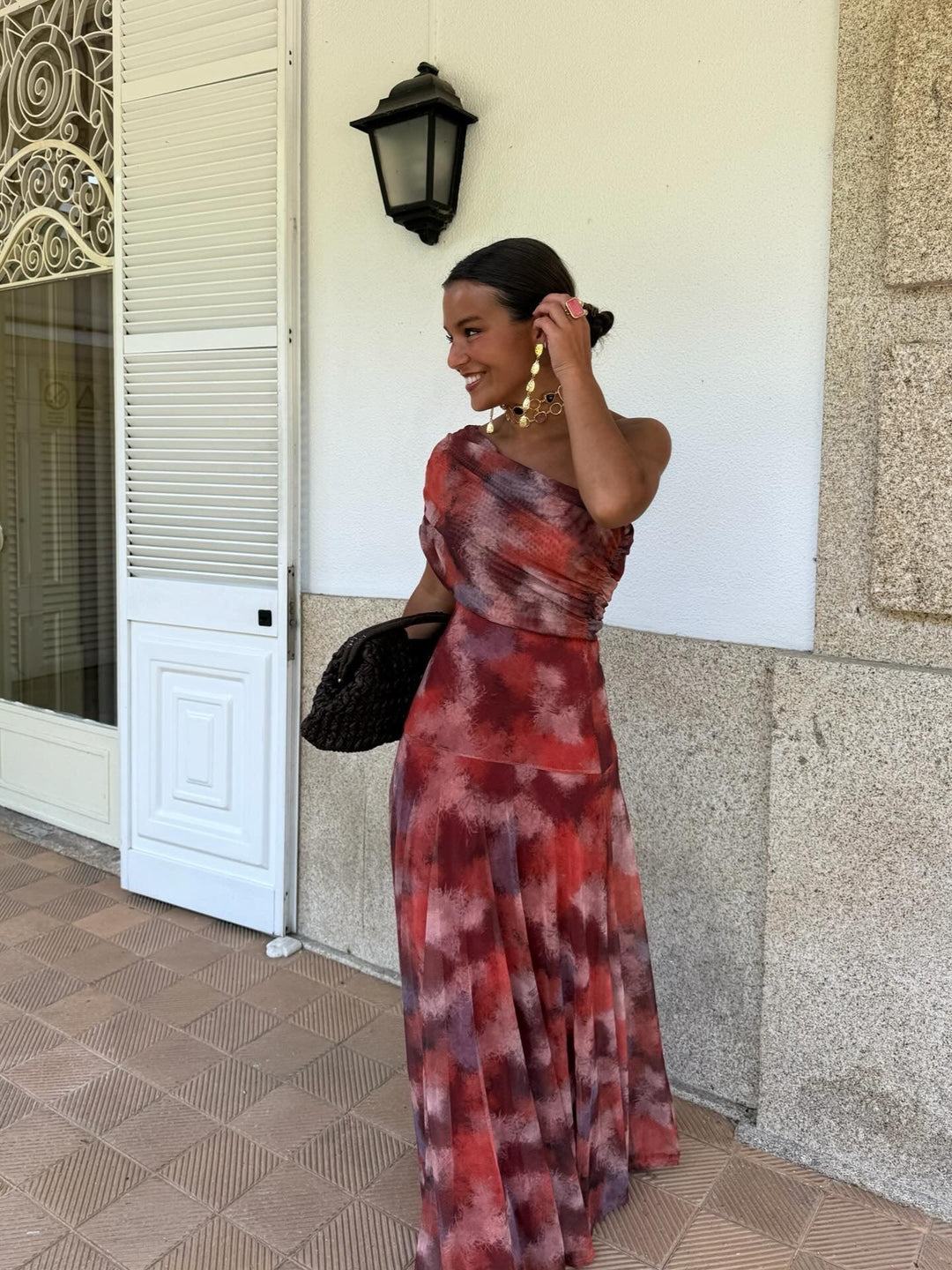 Aleida│Aquarel Off-Shoulder Lange Jurk