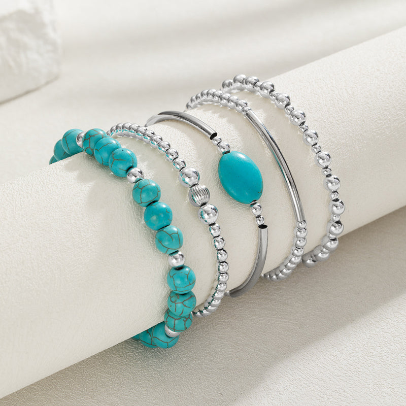 Turquéline™ — Set armbanden met turquoise parels en zilver bohemien