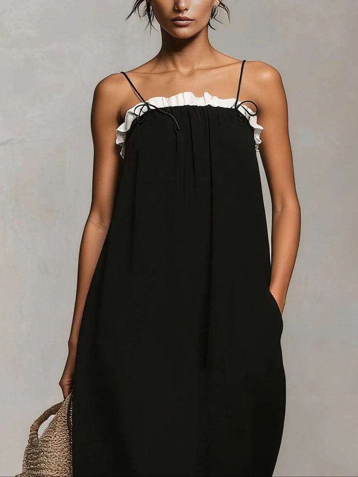 Mirelle™ | Maxi Jurk met Kleurblokken en Spaghetti Schouderbandjes