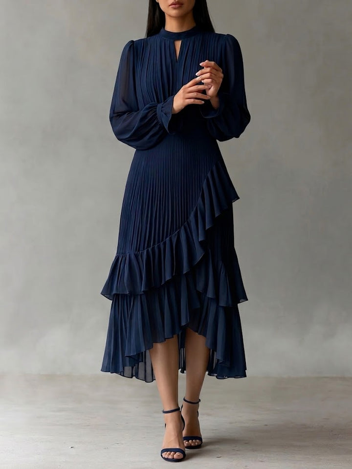 Elegante midi plissé jurk met ruffles