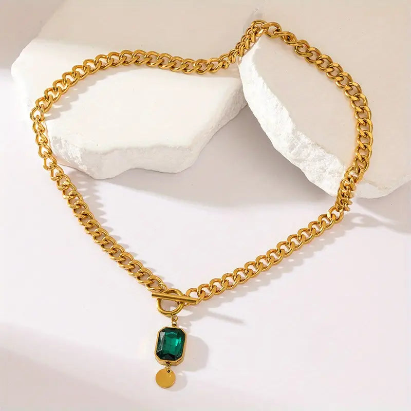 Chunky Chain Smaragd Gouden Hanger Ketting
