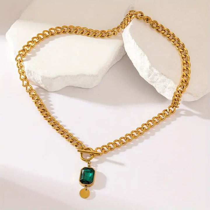 Chunky Chain Smaragd Gouden Hanger Ketting