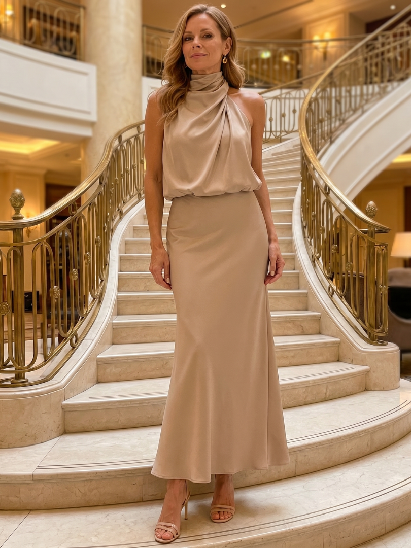 Nopal | Mouwloze Draped Neck Midi Jurk