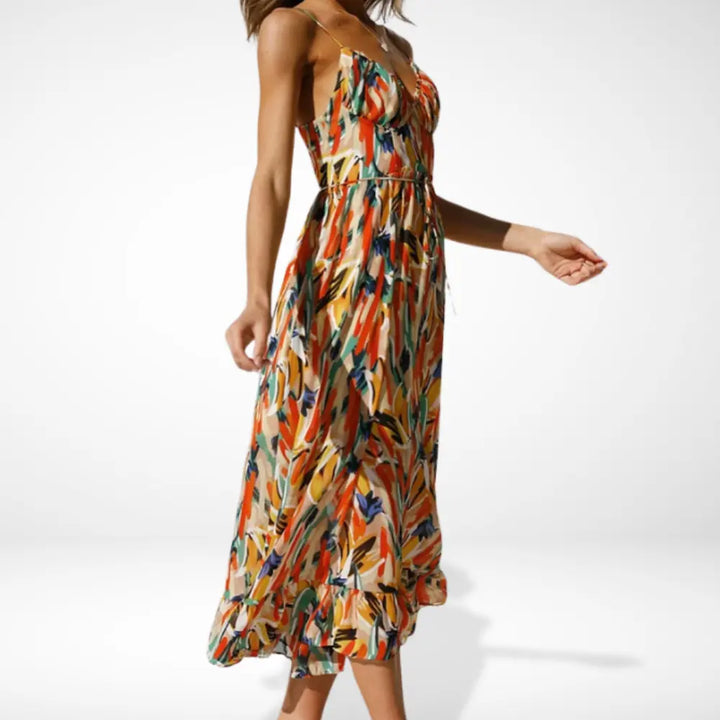Yamy | Midi-jurk met print en spaghettibandjes