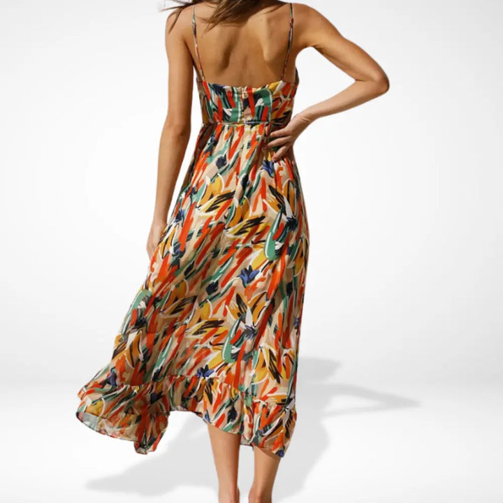 Yamy | Midi-jurk met print en spaghettibandjes
