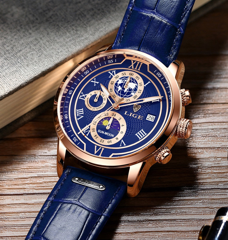 Luxe Chronograaf Horloge met Echt Leren Band