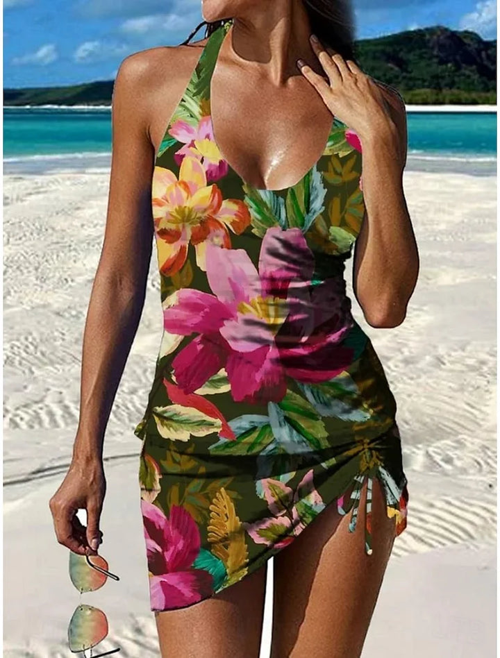 Fiesta – Grafische bloemen tankini met short, effect platte buik
