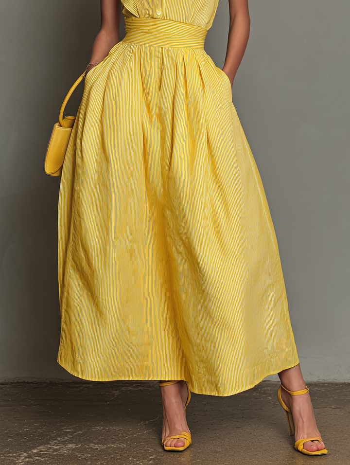 Dames Minimalistische Gestreepte Kraag Mouwloze Maxi Jurk MDZ1099D5Y