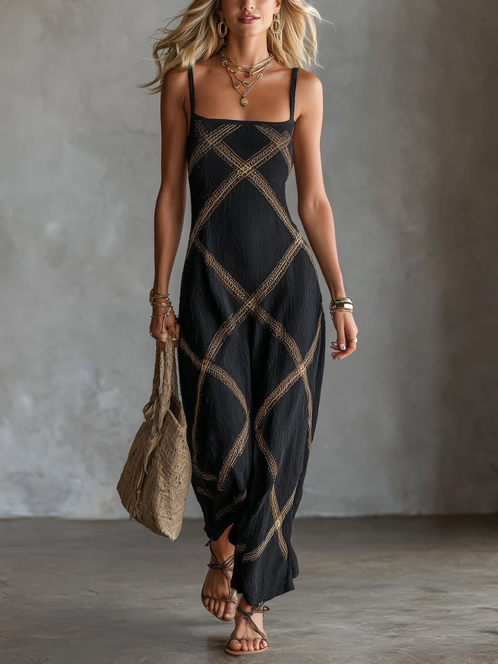 Vittoria – Geometrisch Zwart Kameel Jurk