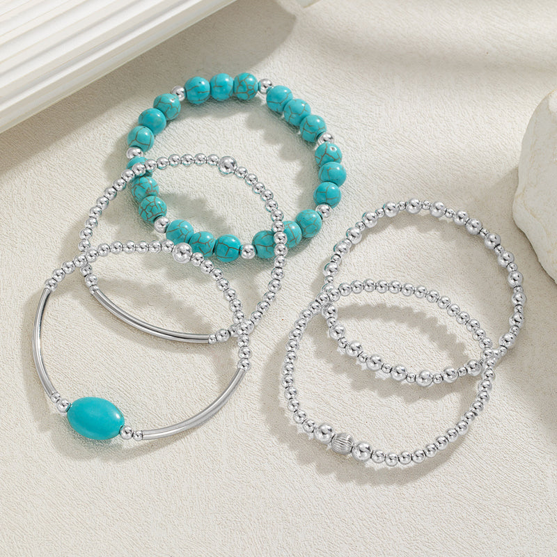 Turquéline™ — Set armbanden met turquoise parels en zilver bohemien