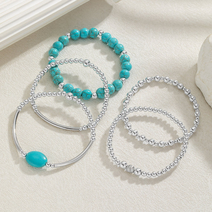 Turquéline™ — Set armbanden met turquoise parels en zilver bohemien