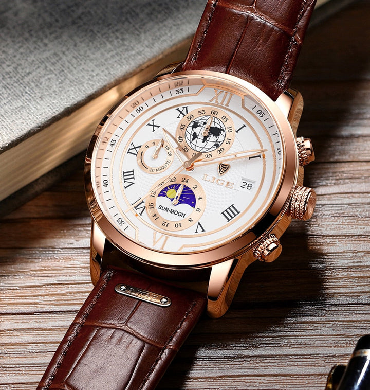 Luxe Chronograaf Horloge met Echt Leren Band