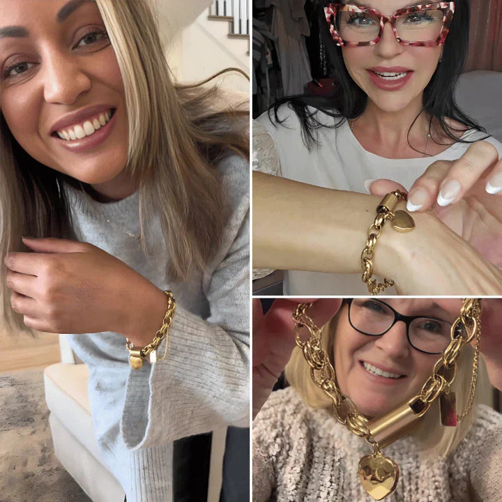 Elegante gouden armband in de vorm van een hart, dik