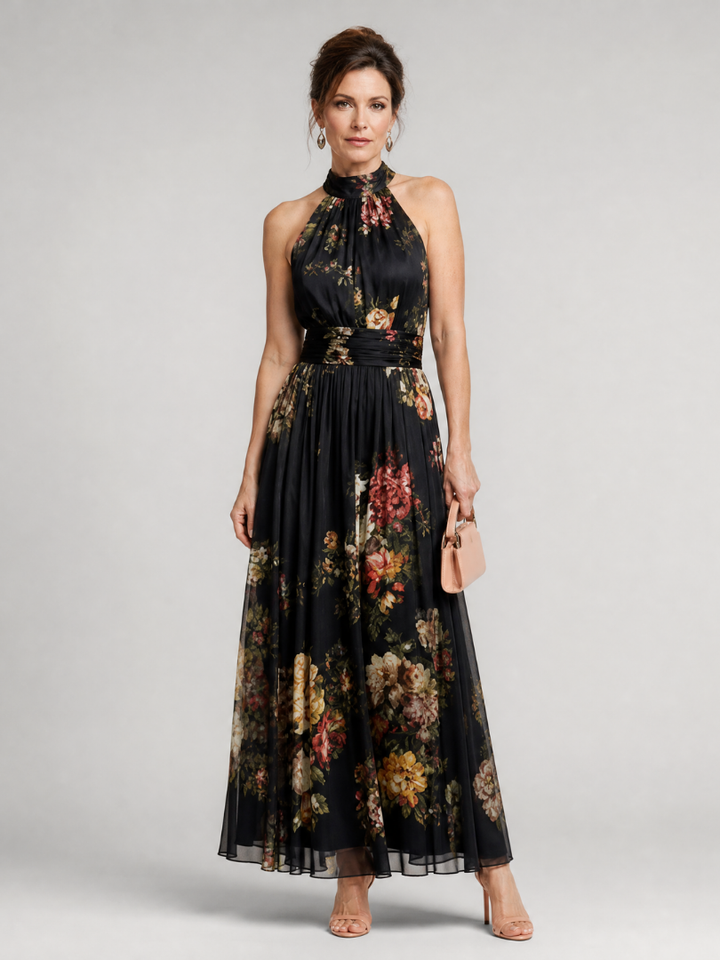 Sior | Bloemen Halter Nek Midi Jurk