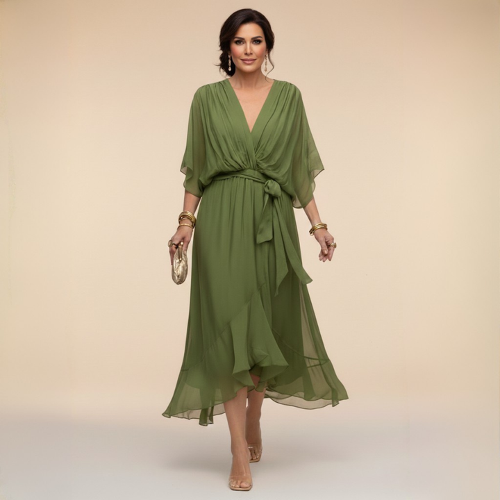 La Scintilla | Chiffon jurk met V-hals