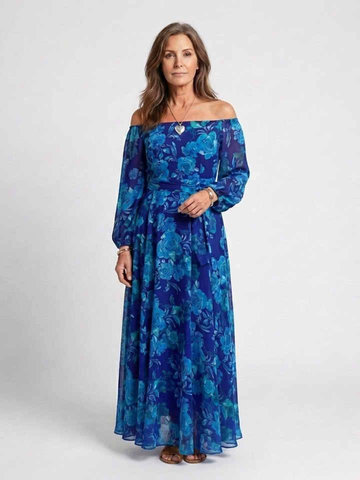 Aspen | Off-Shoulder Bloemen Maxi Jurk