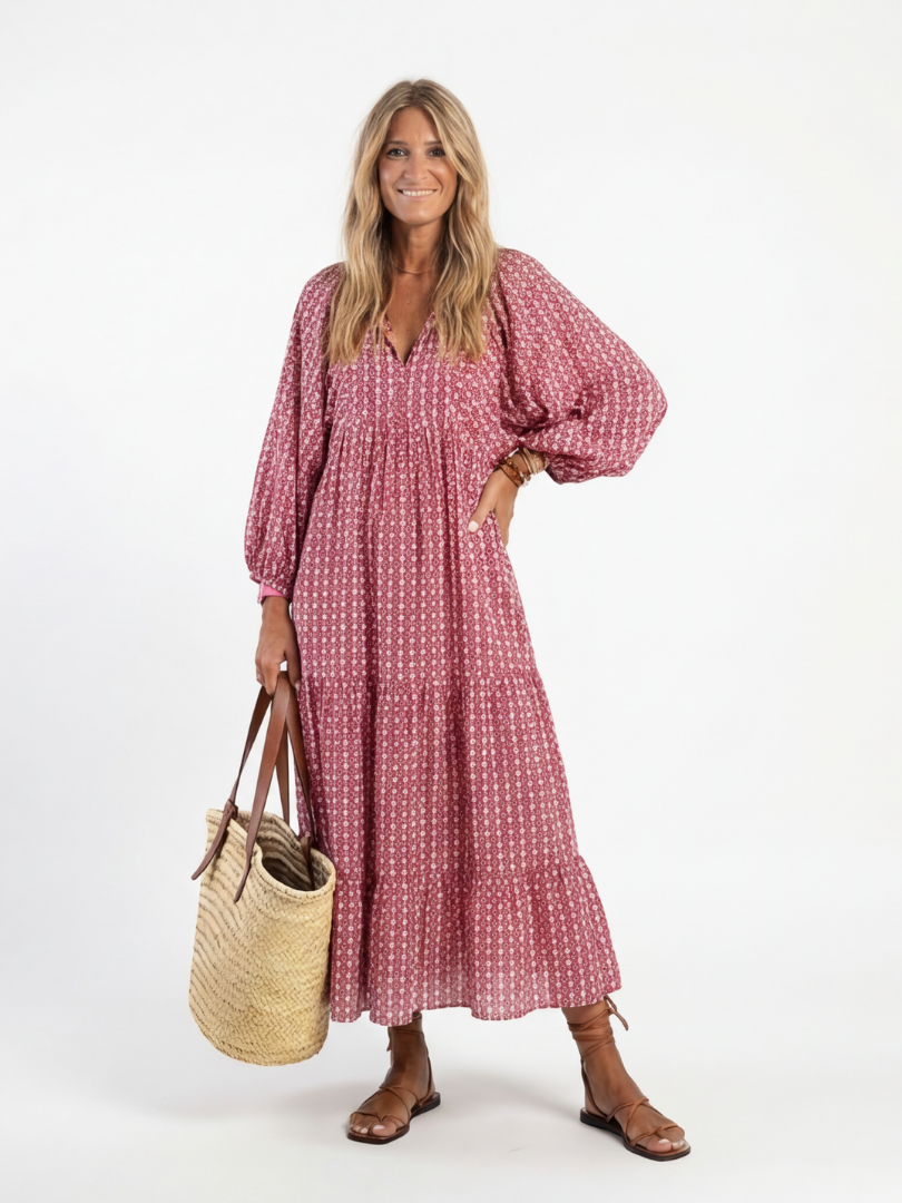 Arlette | Geometrische Midi-jurk met Lange Mouwen