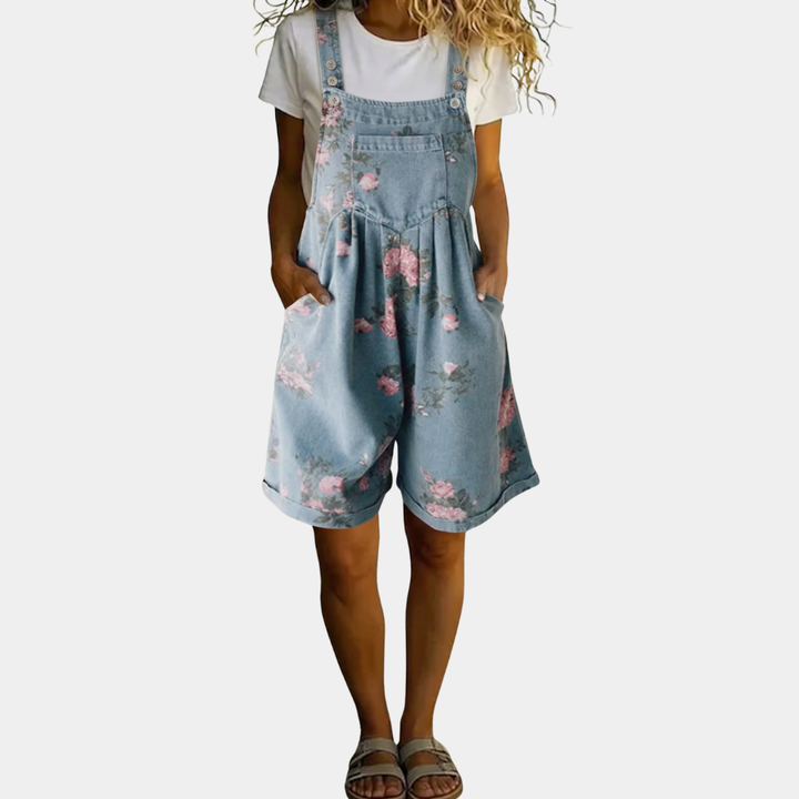Adriana - Bloemen denim jumpsuit met zachte katoen en vintage was