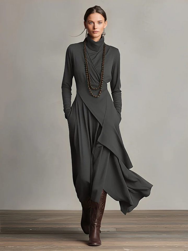 Dames Paarse Boheemse Katoenen Stretch Col Asymmetrische Geplooide Maxi Jurk MDA2055J9I