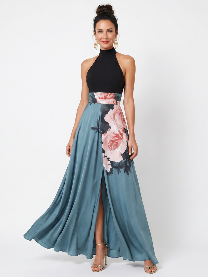 Olympas | Halter Korset Bloemrok Maxi Jurk