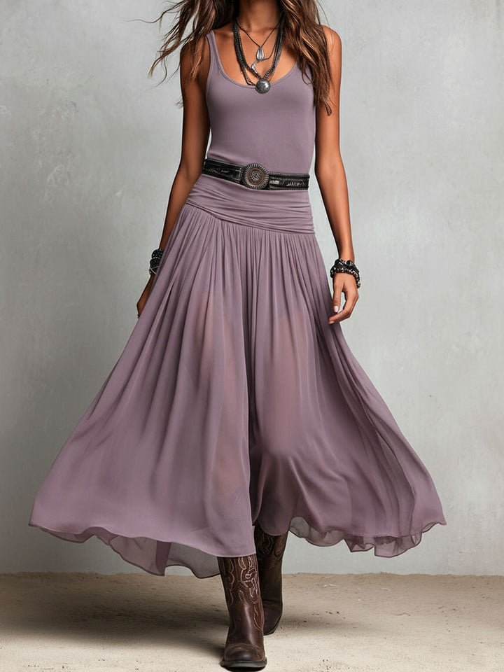 Maxi Jurk Stretchy Zwart Boho Western met Transparante Rok