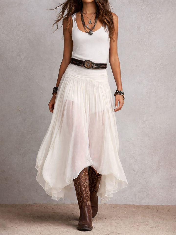 Maxi Jurk Stretchy Zwart Boho Western met Transparante Rok