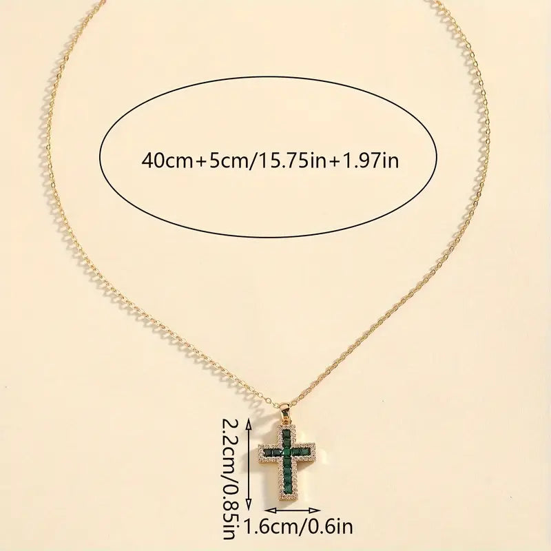 Solene Smaragd Kruis Hanger Gouden Ketting