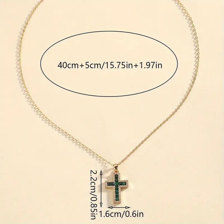 Solene Smaragd Kruis Hanger Gouden Ketting