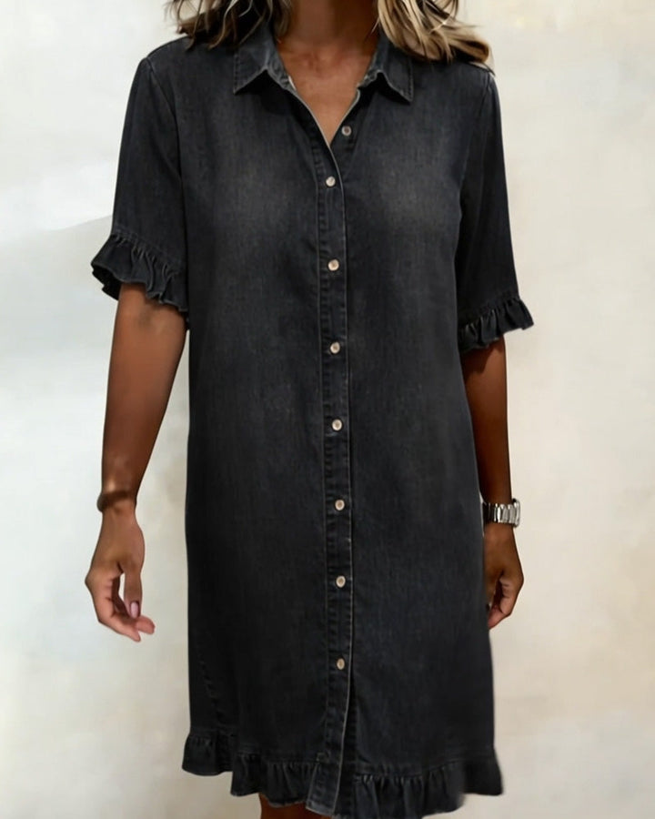 Maria | Comfortabele Denim Jurk met Flatterende Plooien