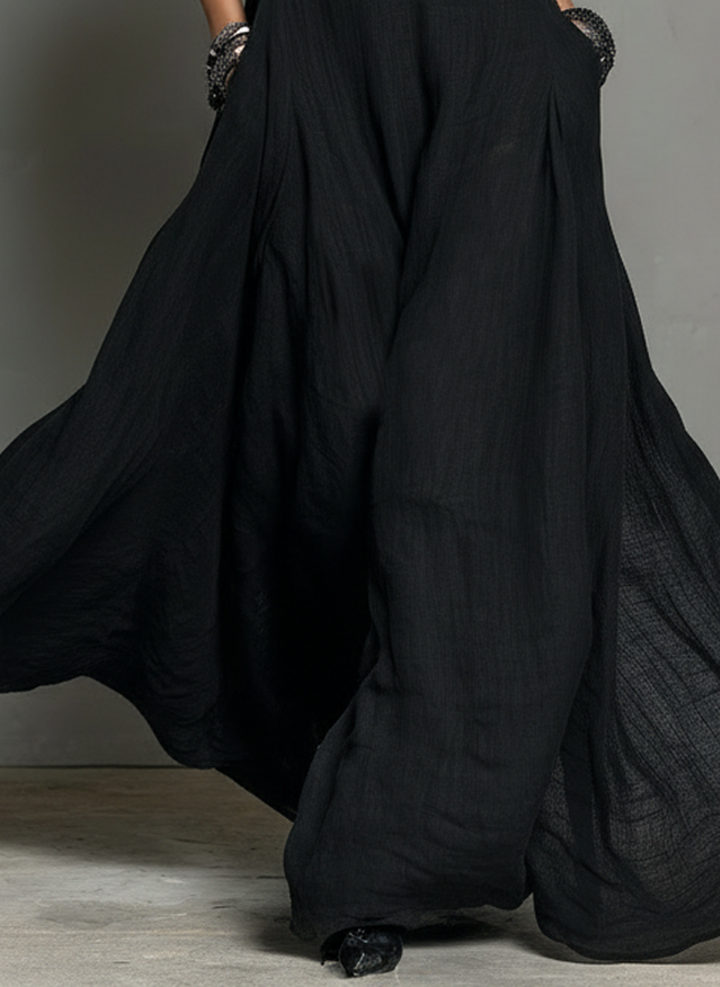 Dames Minimalistische Linnenmix Halternek Mouwloze Maxi Jurk MDZ2210A0Y