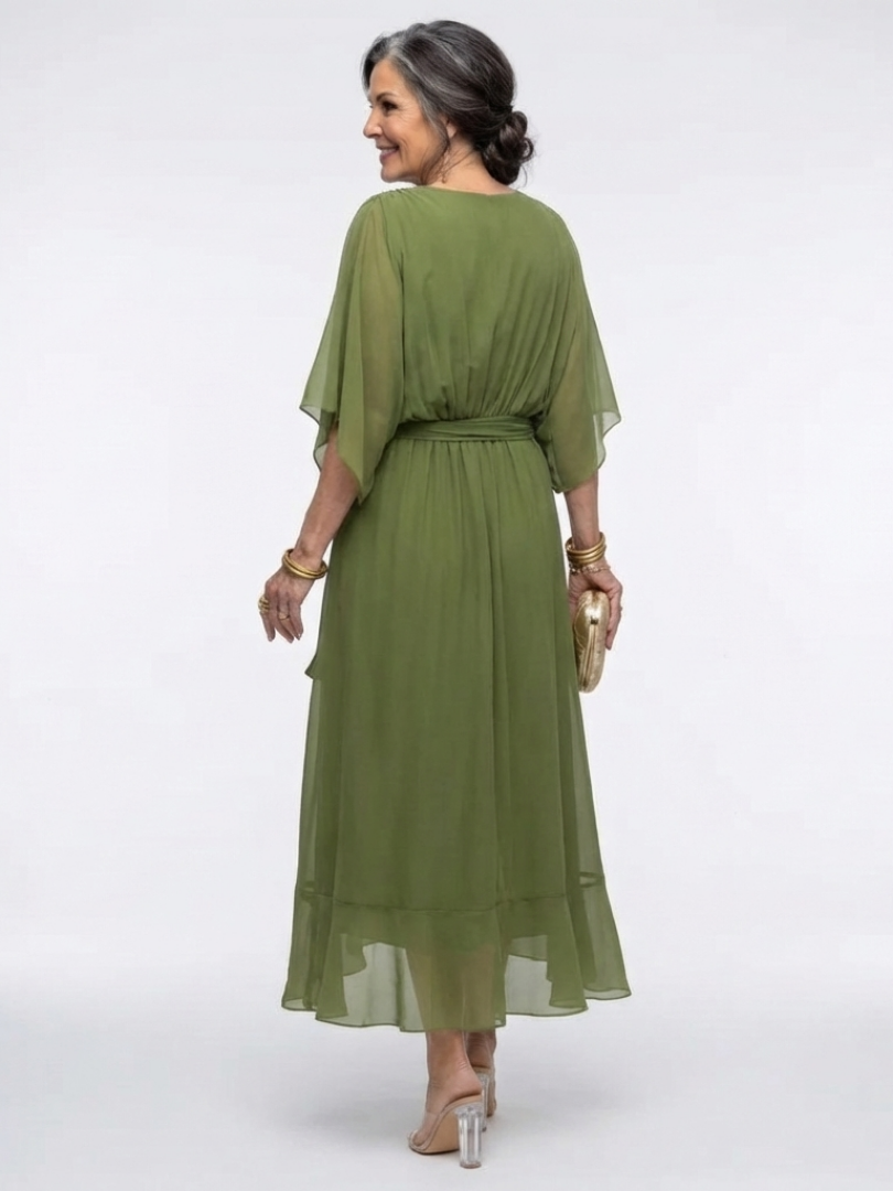 Elysia | V-hals Drapeer Taille Midi-jurk