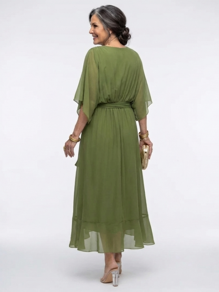 Elysia | V-hals Drapeer Taille Midi-jurk