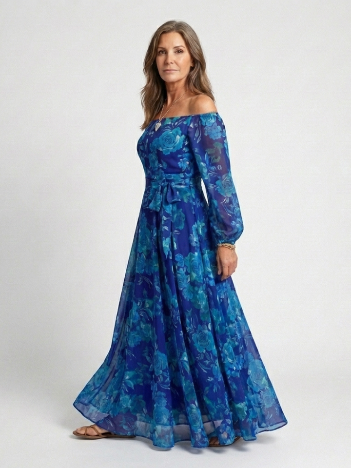 Aspen | Off-Shoulder Bloemen Maxi Jurk