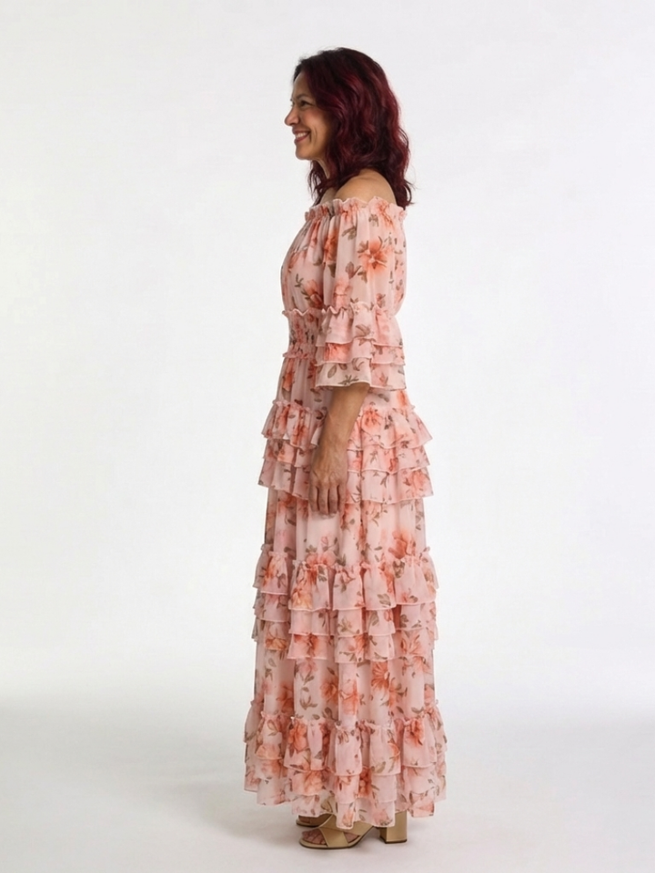 Rosalie | Off-Shoulder Bloemen Ruffle Tiered Maxi-jurk