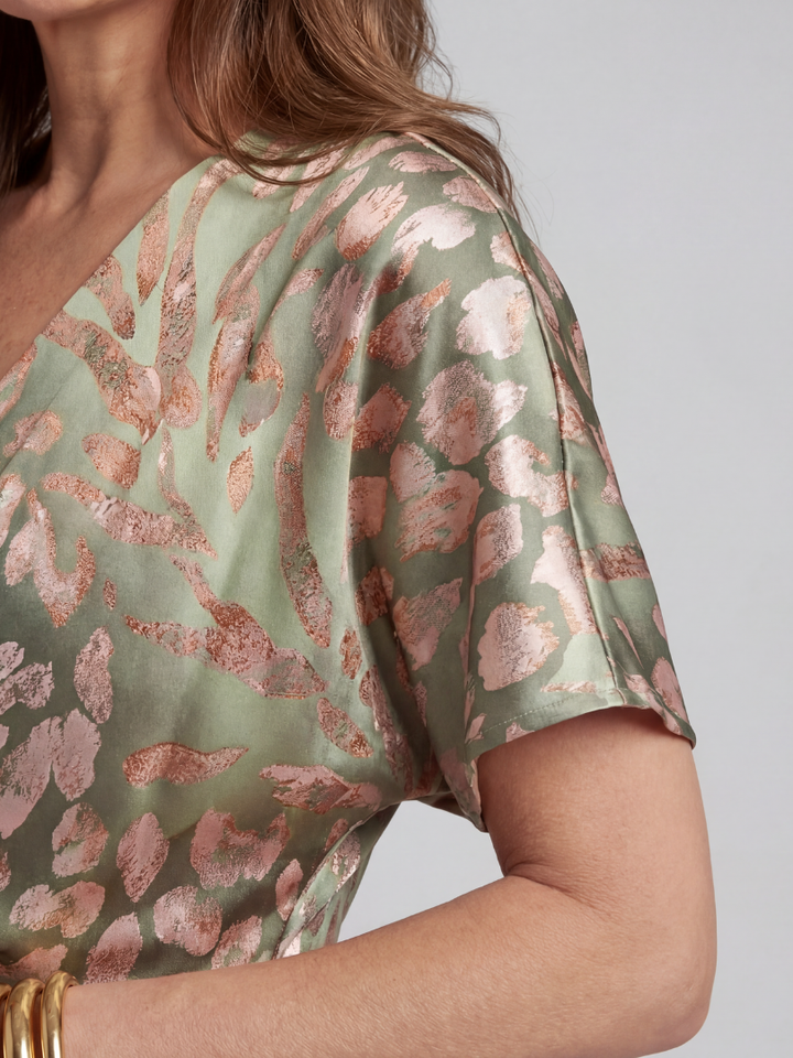 Coralie | Abstracte Print V-Hals Wikkel Taille Midi Jurk