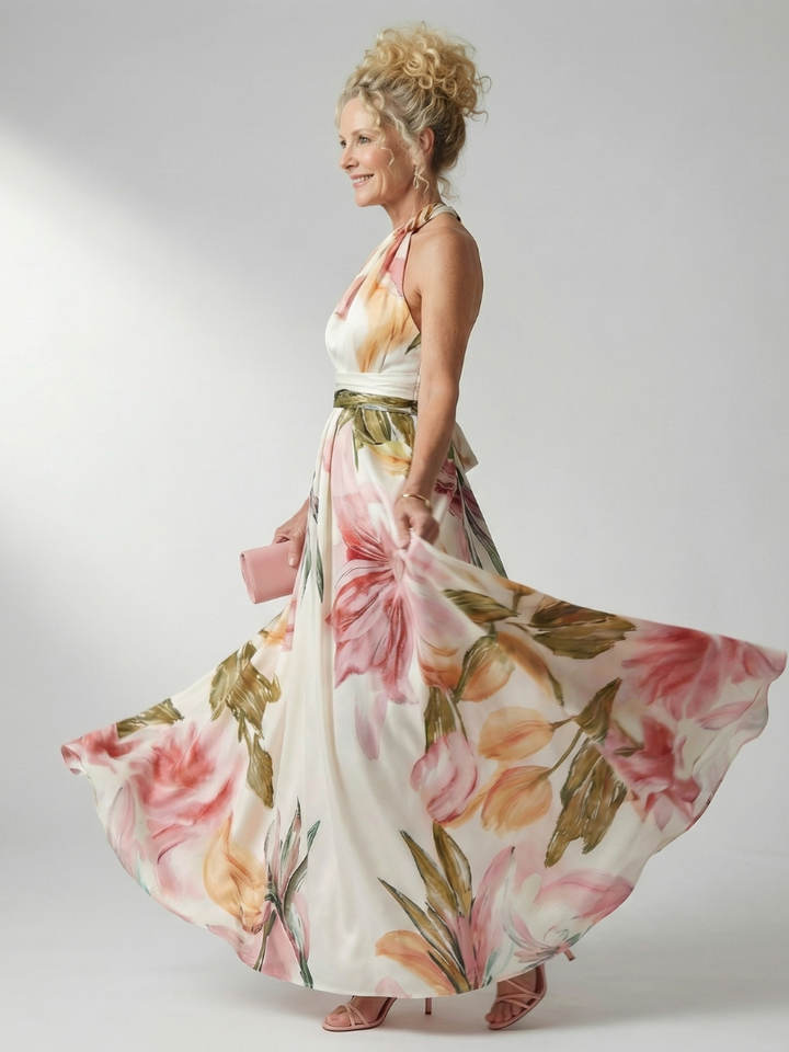 Amiel | Licht Bloemige Maxi Jurk