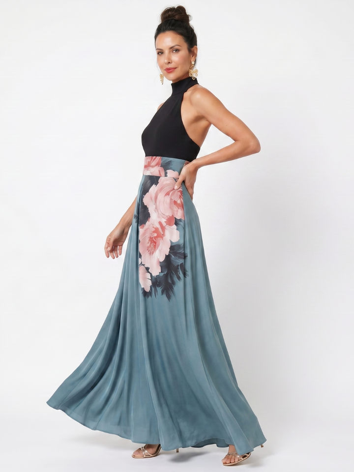 Olympas | Halter Korset Bloemrok Maxi Jurk
