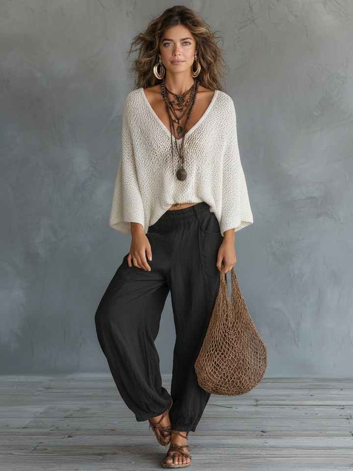Dames Minimalistische Lichtgewicht Cape-mouwen Trui En Harem Broek Set MDZ2685A8Y