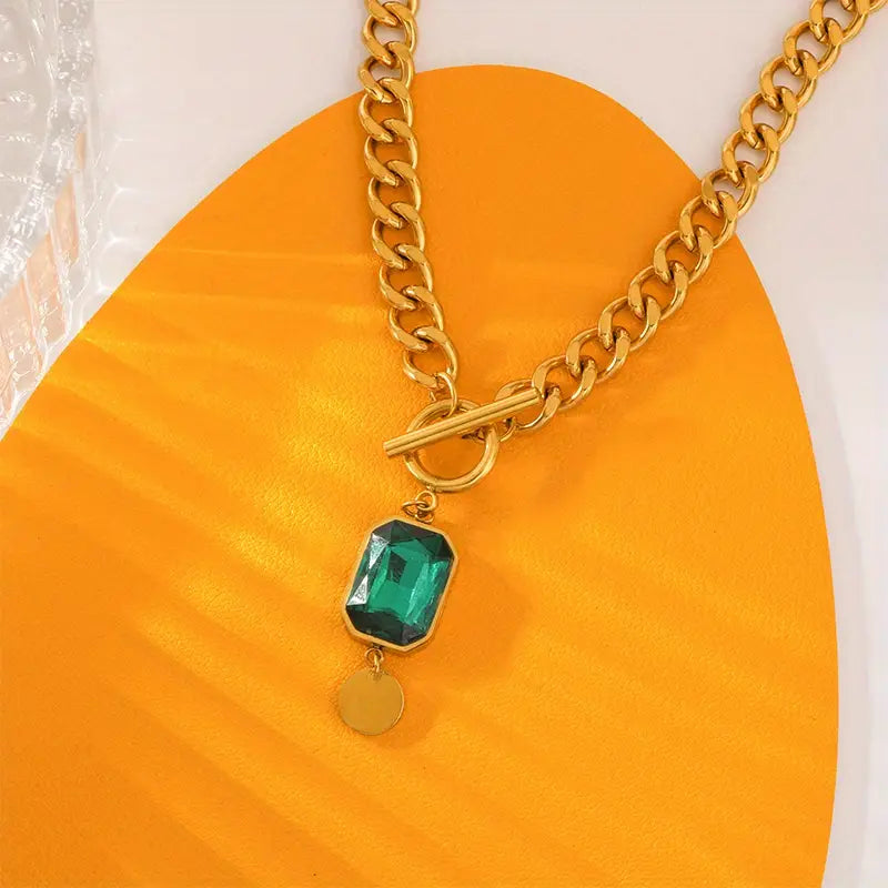 Chunky Chain Smaragd Gouden Hanger Ketting