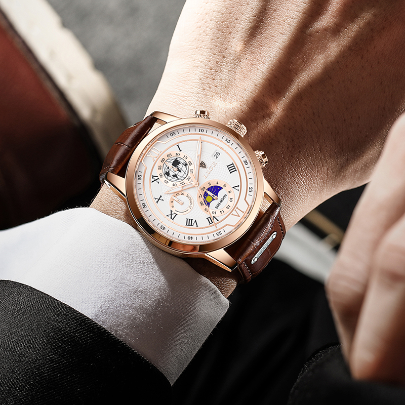 Luxe Chronograaf Horloge met Echt Leren Band