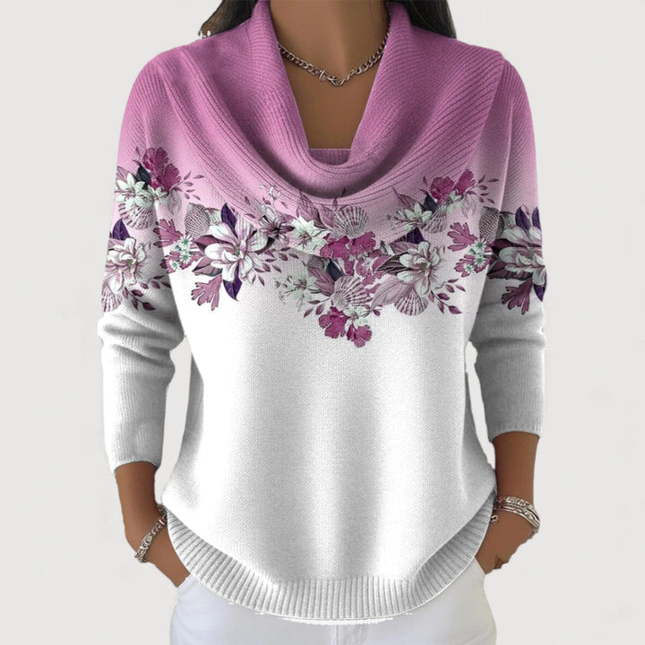 Araceli | Jersey Bloemenprint met Opstaande Kraag