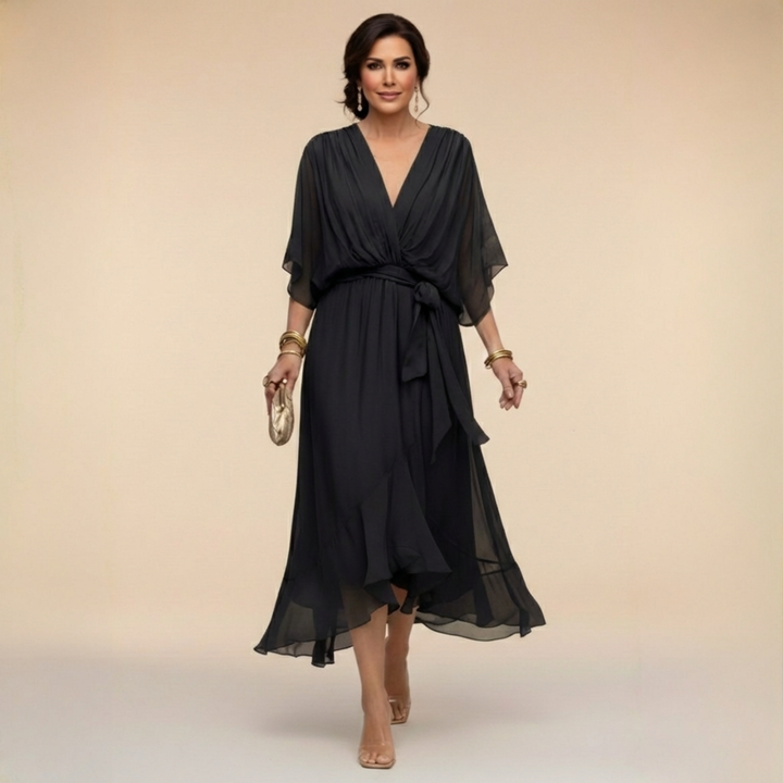 La Scintilla | Chiffon jurk met V-hals