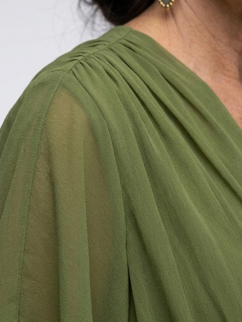 Elysia | V-hals Drapeer Taille Midi-jurk