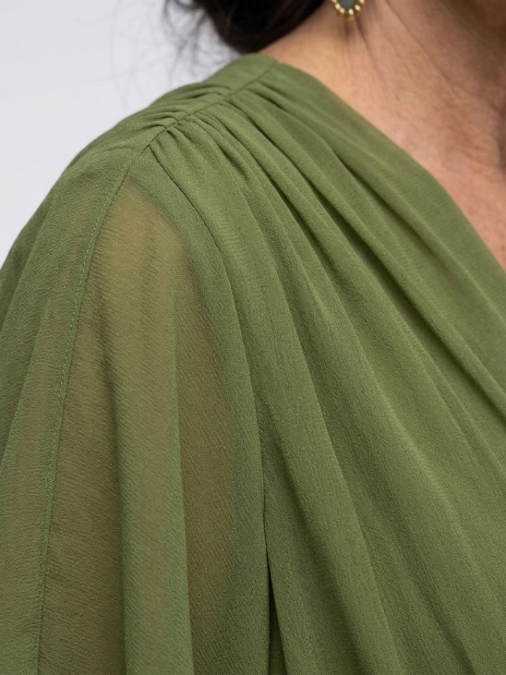 Elysia | V-hals Drapeer Taille Midi-jurk