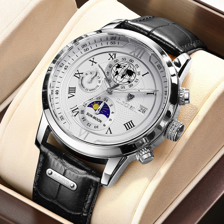 Luxe Chronograaf Horloge met Echt Leren Band