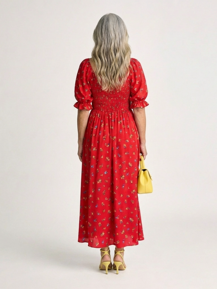 Delphine | Midi-jurk met vierkante halslijn en bloemenpatroon