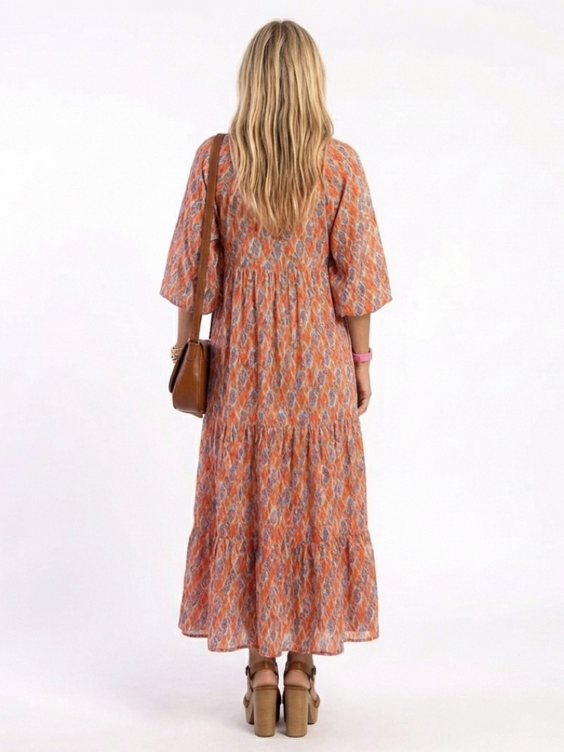 Amara | Geometrische Print V-hals Laag Midi-jurk