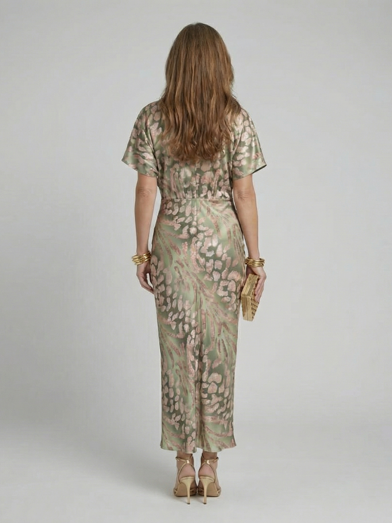 Coralie | Abstracte Print V-Hals Wikkel Taille Midi Jurk