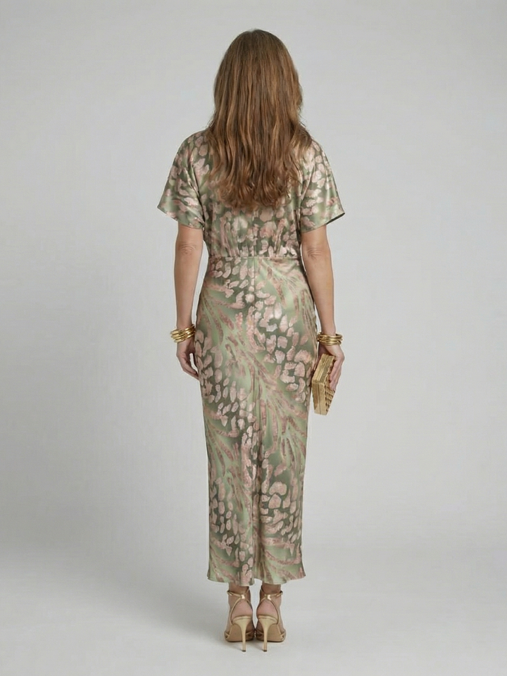 Coralie | Abstracte Print V-Hals Wikkel Taille Midi Jurk